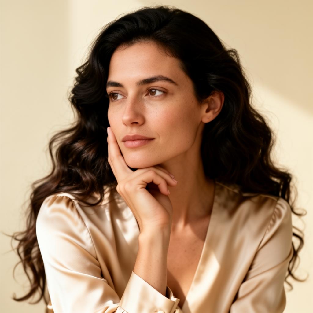 A woman pausing to reflect before responding